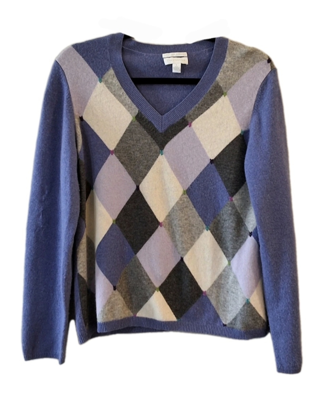 Charter Club Women's Cashmere Sweater Large Purple Diamond Crewneck Quiet Luxury